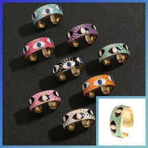 Evil Eye Enamel and Copper Adjustable Ring #1209 TURQ